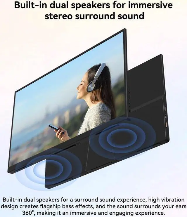 Alt view image 2 of 7 - JIMTAB Portable Monitor 15.6" IPS, FHD 1080P HDR monitor 100% sRGB gaming Monitor with Mini HDMI USB-C Second External Monitor dual speakers for laptop Desktop Phones Tablet PS5/4 Xbox Switch