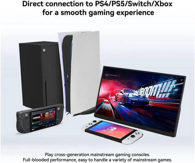 Alt view image 3 of 7 - JIMTAB Portable Monitor 15.6" IPS, FHD 1080P HDR monitor 100% sRGB gaming Monitor with Mini HDMI USB-C Second External Monitor dual speakers for laptop Desktop Phones Tablet PS5/4 Xbox Switch