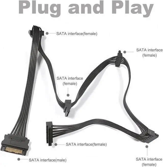 Alt view image 3 of 7 - JIMTAB SATA Power Splitter Cable 19.7 in (500 mm) - 15 Pin SATA 1 Male to 5 Female Power Splitter Adapter Cable Powers up to 5 HDD, SSD, Optical Drives