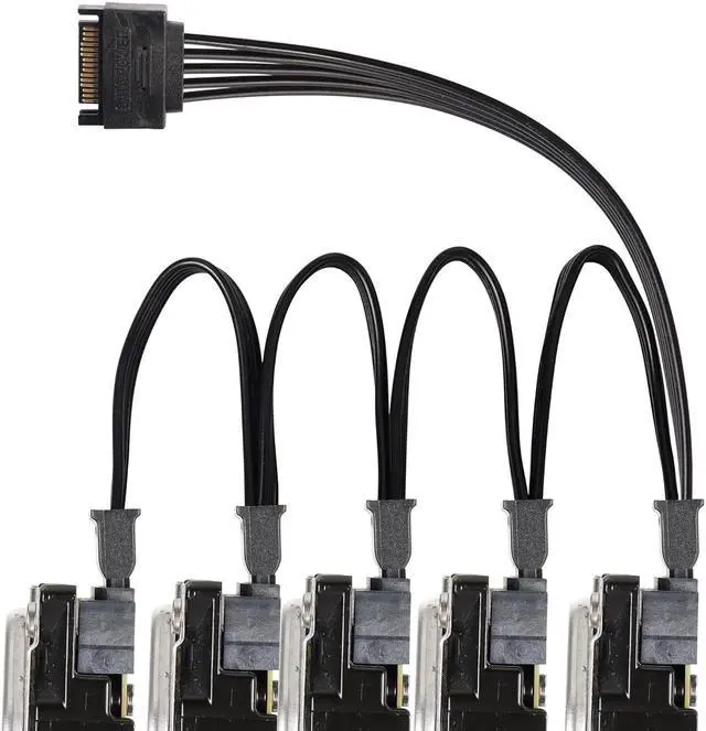 Alt view image 6 of 7 - JIMTAB SATA Power Splitter Cable 19.7 in (500 mm) - 15 Pin SATA 1 Male to 5 Female Power Splitter Adapter Cable Powers up to 5 HDD, SSD, Optical Drives