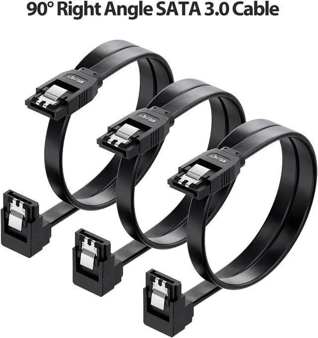 Main image of JIMTAB 3-Pack 90 Degree Right Angle SATA Cable 18 Inches 6.0 Gbps SATA III Cable, SATA Cable for SSD, SATA SSD Cable, SATA 3 Cables Black