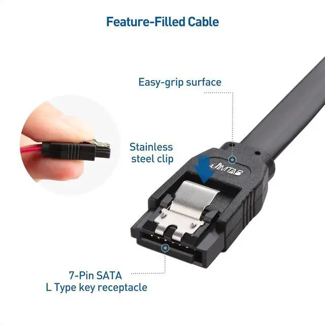 Alt view image 3 of 7 - JIMTAB 3-Pack 90 Degree Right Angle SATA Cable 18 Inches 6.0 Gbps SATA III Cable, SATA Cable for SSD, SATA SSD Cable, SATA 3 Cables Black