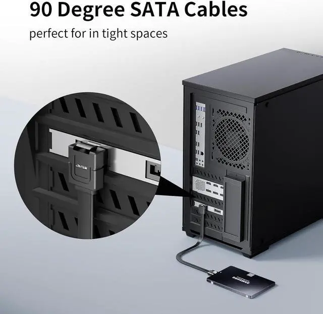 Alt view image 6 of 7 - JIMTAB 3-Pack 90 Degree Right Angle SATA Cable 18 Inches 6.0 Gbps SATA III Cable, SATA Cable for SSD, SATA SSD Cable, SATA 3 Cables Black