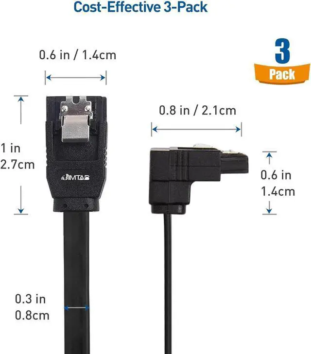 Alt view image 5 of 7 - JIMTAB 3-Pack 90 Degree Right Angle SATA Cable 18 Inches 6.0 Gbps SATA III Cable, SATA Cable for SSD, SATA SSD Cable, SATA 3 Cables Black
