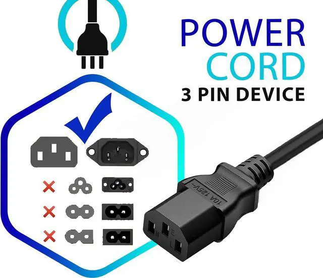 Alt view image 4 of 7 - JIMTAB Standard 5ft (1.5m) 10 Amps 125 Volts Black 3 Prong AC Power Cord Cable for Electronics, TV, Computer, Printer, Radio, Monitor, Samsung, Dell, Vizio, LG, Asus, Laptop and More