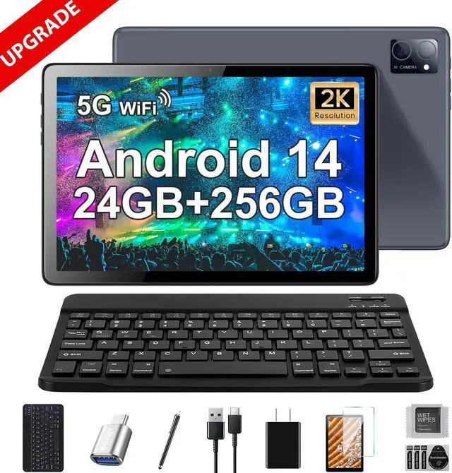 Main image of JIMTAB 2024 UPgrade 2K Android 14 Tablets Octa Core 8 Threads High Performance 11 inch Android Tablet, 24GB RAM 256GB ROM 3 in 1 Business Game Teaching Tablet Include Keyboard, Stylus, USB C Adapter