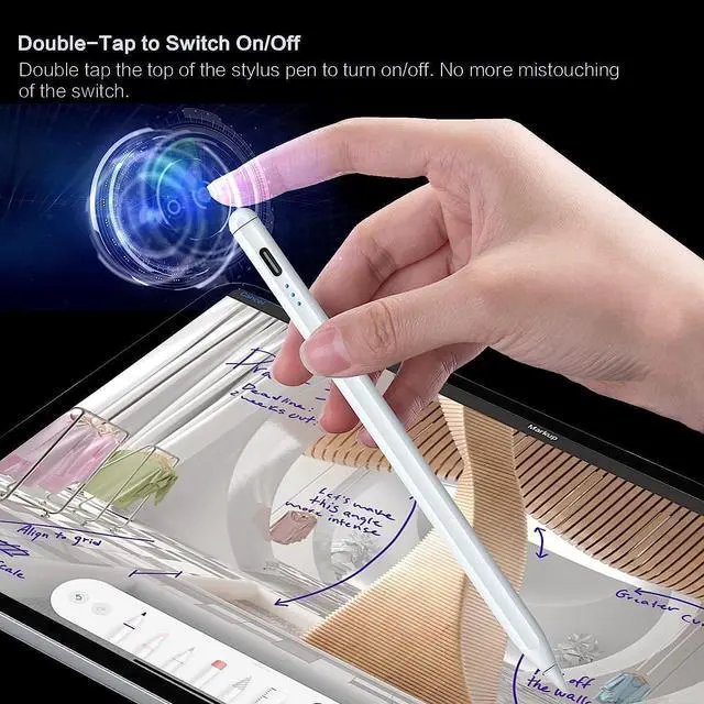 Alt view image 2 of 7 - JIMTAB Apple Pencil for iPad, 13 mins Fast Charging Apple iPad Pencil with Palm Rejection, 4 lights battery level, Compatible with Windows, IOS, Android and Touch-screen Laptops, Tablet, Mobile Phones
