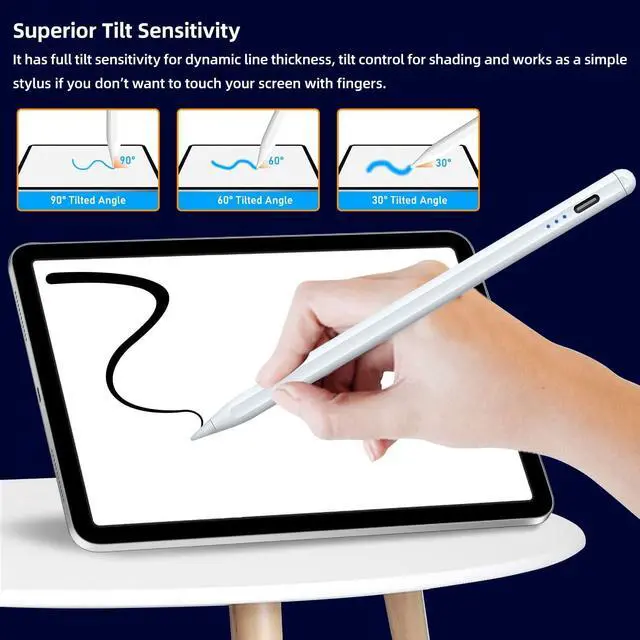 Alt view image 3 of 7 - JIMTAB Apple Pencil for iPad, 13 mins Fast Charging Apple iPad Pencil with Palm Rejection, 4 lights battery level, Compatible with Windows, IOS, Android and Touch-screen Laptops, Tablet, Mobile Phones