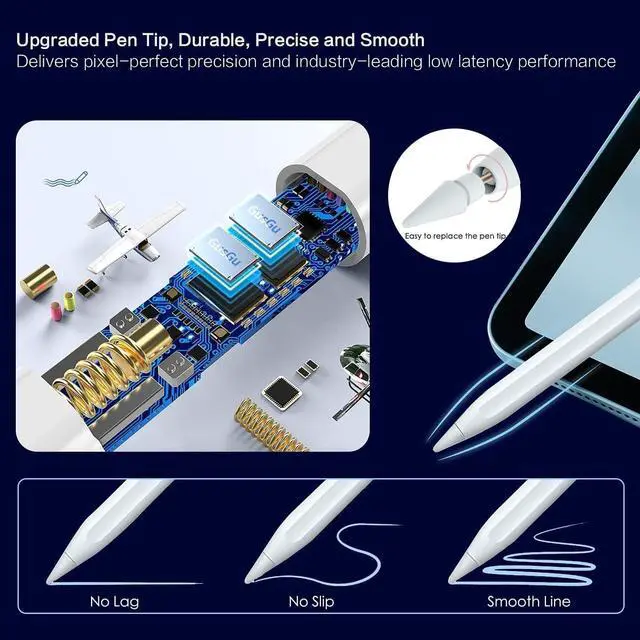 Alt view image 4 of 7 - JIMTAB Apple Pencil for iPad, 13 mins Fast Charging Apple iPad Pencil with Palm Rejection, 4 lights battery level, Compatible with Windows, IOS, Android and Touch-screen Laptops, Tablet, Mobile Phones
