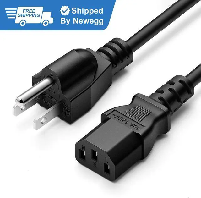 Main image of JIMTAB Standard 5ft (1.5m) 10 Amps 125 Volts Black 3 Prong AC Power Cord Cable for Electronics, TV, Computer, Printer, Radio, Monitor, Samsung, Dell, Vizio, LG, Asus, Laptop and More