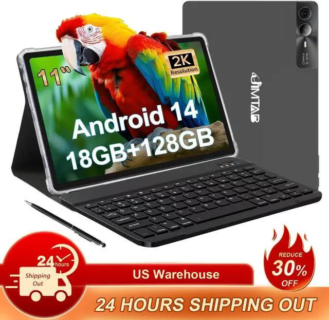 Main image of JIMTAB 2K Vivid Tablet, Smooth HD 4K video 11" Android 14 Tablets, 18GB+128GB Octa Core Gaming Tablet, 13+5MP Camera, Large 9000mAh, Hi-Res Stereo 4 Speakers, Split Screen, Face Recognition