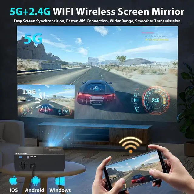 Alt view image 13 of 14 - JIMTAB M18 PRO Native 1080P Video Projector,WiFi HD Projector Support AV,VGA,USB,HDMI, Compatible with Xbox,Laptop,iPhone and Android for Academic Display and Home Theater (Metallic Black(M18 Pro))