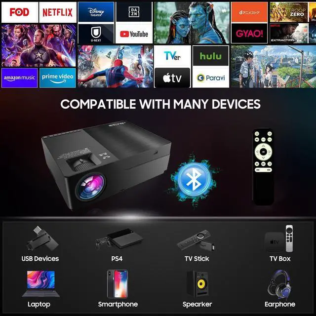 Alt view image 12 of 14 - JIMTAB M18 PRO Native 1080P Video Projector,WiFi HD Projector Support AV,VGA,USB,HDMI, Compatible with Xbox,Laptop,iPhone and Android for Academic Display and Home Theater (Metallic Black(M18 Pro))