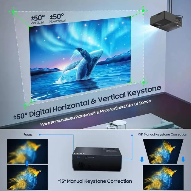 Alt view image 4 of 7 - JIMTAB 2025 High Performance 1080P Video Projector, M18 PRO Upgrade 21000 Lux 5G WiFi HD Projector Support AV, VGA, USB, HDMI, Compatible with TV, TVbox, PS, Xbox, Laptop, iPhone and Android