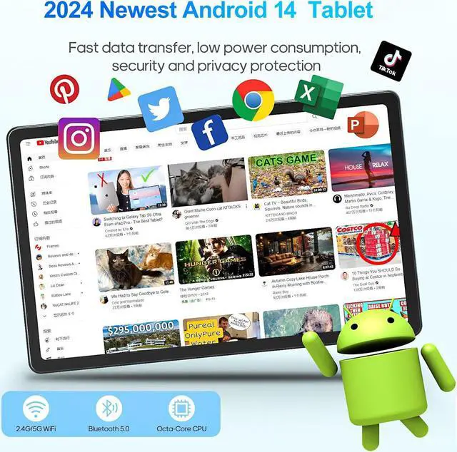 Alt view image 5 of 7 - JIMTAB 2K Vivid Tablet, Smooth HD 4K video 11" Android 14 Tablets, 18GB+128GB Octa Core Gaming Tablet, 13+5MP Camera, Large 9000mAh, Hi-Res Stereo 4 Speakers, Split Screen, Face Recognition Green