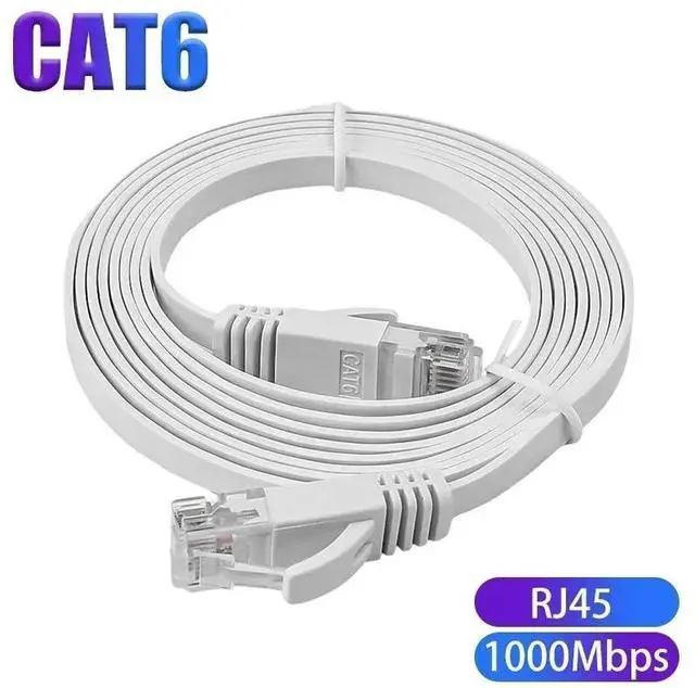Main image of Cat 6 Ethernet Cableh Flat Hig Speed 1000Mbps Internet Cables Network Cord CAT6 RJ45 Shielded Indoor Cables for PC 32.81 ft. White