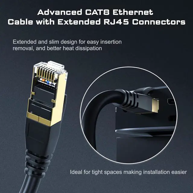 Alt view image 4 of 6 - JIMTAB Cat8 Ethernet Cable, Outdoor&Indoor, 6FT Heavy Duty High Speed 26AWG, 2000Mhz with Gold Plated RJ45 Connector, Weatherproof S/FTP UV Resistant for Router, Modem, PC, Gaming 35 ft.
