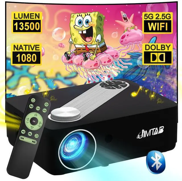 Main image of JIMTAB 2025 5G WiFi Native 1080P Projector, Best Screen Mirror 4K Support 13500 Lux Movie Player 2.4G 5G Wifi Projector Support AV, USB, HDMI, TF Compatible with PS, Xbox, Laptop, iPhone and Android
