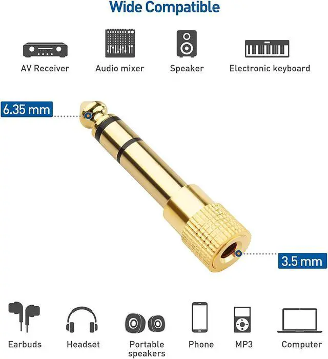 Alt view image 3 of 7 - 5-Pack 1/4 to 1/8 Headphone Adapter 6.35mm to 3.5mm Adapter Male to Female Gold Plated Stereo Headphone 3.5mm to 1/4 Adapter