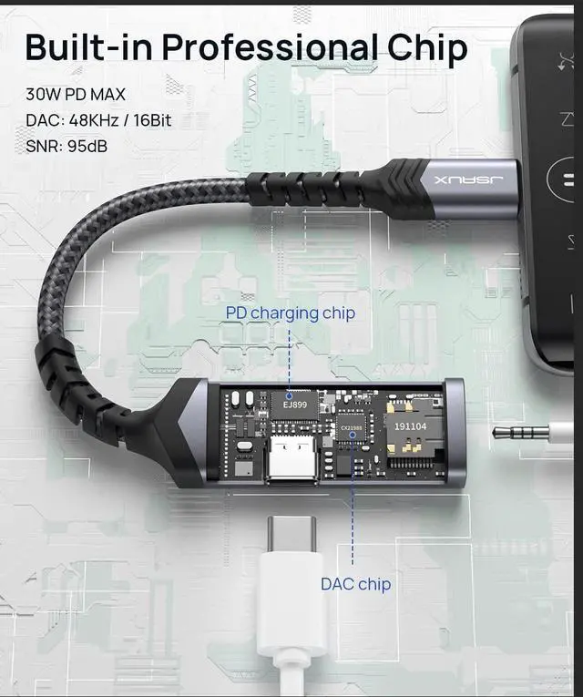 Alt view image 4 of 7 - USB C to 3.5mm Headphone and Charger Adapter 2-in-1 AUX Mic Jack with PD 60W Fast Charging for Stereo Earphones Compatible for iPhone 15 Pro Max/15 Pro Samsung S23/S22/S21 iPad Pro Pixel-Grey