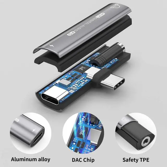 Alt view image 4 of 7 - USB C Headphone Adapter 2 in 1 USB C to 3.5mm Headphone Jack HiFi DAC with 27W Fast Charging Dongle Adapter Compatible for iPhone 15 15Pro 15promax  Galaxy S23 S22 S21 S20+ Note 20 Pixel 6/5