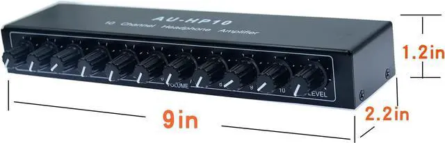 Alt view image 3 of 6 - Mini Jack TRS 3.5 mm Input 1 in 10 Out Channel Headphone Amplifier Stereo Audio Amp with 12V 1A Power Adapter Distributor Headphone Splitter for Studio and Stage Black
