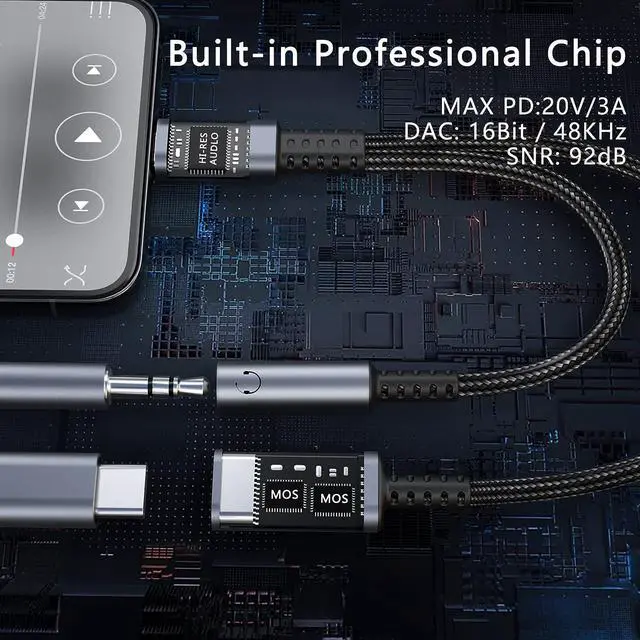 Alt view image 4 of 7 - USB Type C to 3.5mm Headphone and Charger Adapter 2-in-1 USB C to Aux Audio Jack Hi-Res DAC and Fast Charging Dongle Cable Compatible with Pixel 4 3 XL Galaxy S23 S22 S21 S20 S20+ Note 20