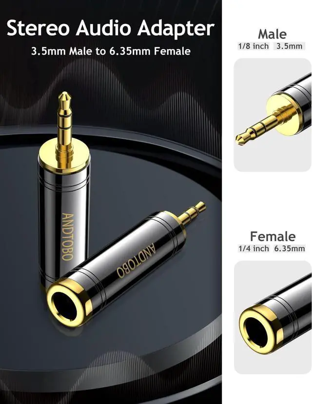 Alt view image 2 of 7 - 3.5mm Male to 1/4 Female Stereo Pure Copper Headphone Adapter 3.5mm(1/8) Plug Male to 6.35mm (1/4) Jack Female Stereo Adapter for Headphone Amp Adapte Black 1-Pack
