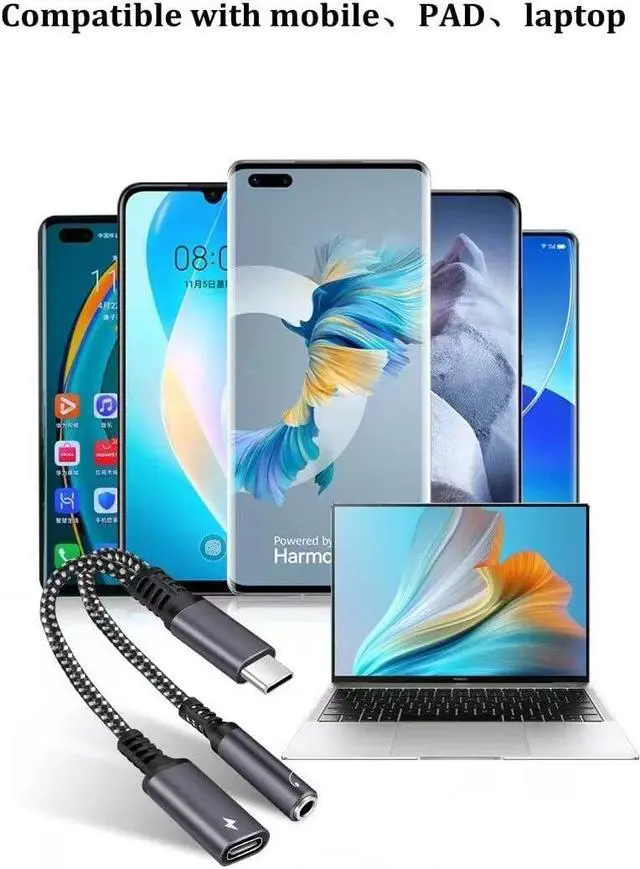 Alt view image 4 of 5 - USB C to 3.5mm Audio Jack and PD Charger Adapter Cable 2-in-1 Splitter Cord Type C to 3.5 mm Headphones Aux with 60W Fast Charging Port Wire