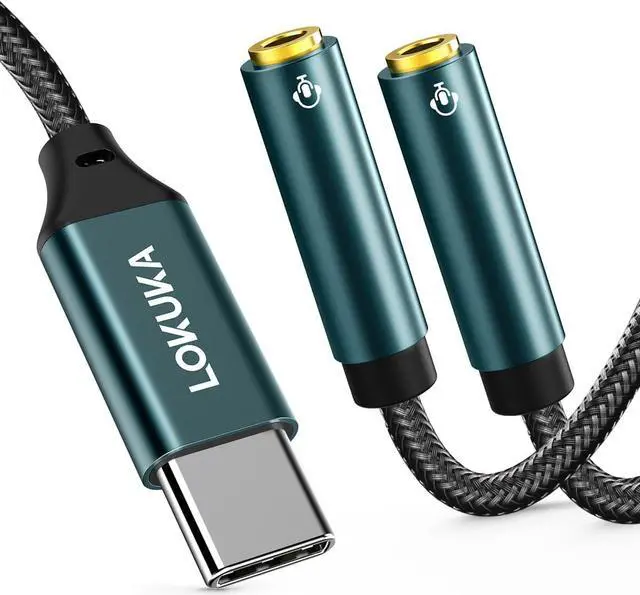 Main image of USB C to Dual 3.5mm Female Headphone Splitter Type C to AUX TRRS 2-in-1 Audio Adapter with Hi-Res DAC Chip for USB-C Smartphone Laptop Pad to Two Headphones Speakers TRRS Microphones