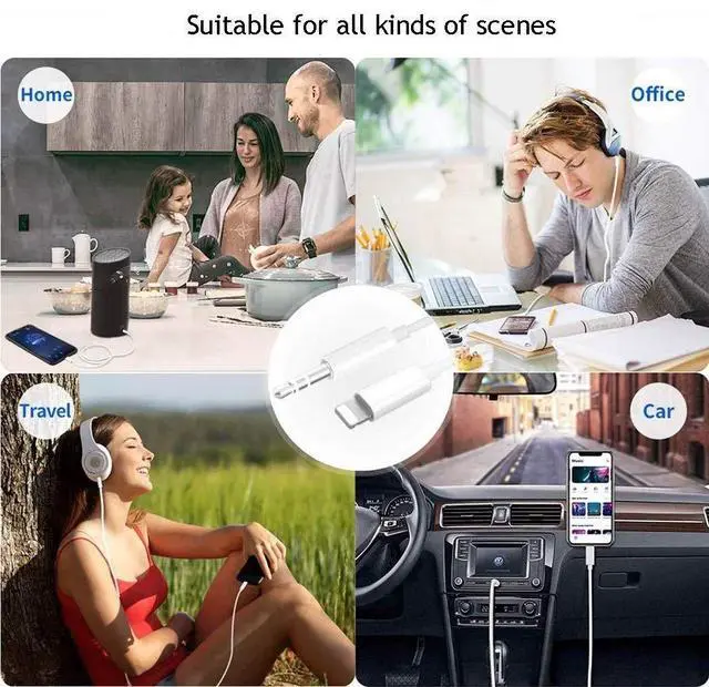 Alt view image 6 of 7 - MFi Certified Aux Cord for iPhone 3.3FT Lightning to 3.5mm Audio Jack Adapter Lightning to Aux Cable Compatible with iPhone 14 13 12 11 XS XR X 8 7 for Car Home Stereo/Speaker/Headphone White