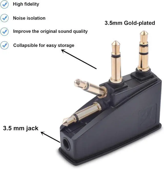 Alt view image 2 of 6 - QC15 Airplane Headphone Adapter Compatible with  700 QuietComfort 2 QC3 QC45 QC35 QC35ii QC15 QC25 QC20 NC700 SoundLink SoundLinkII AE2 AE2i AE2W and More Headphones Golden Plated 3.5mm Jack