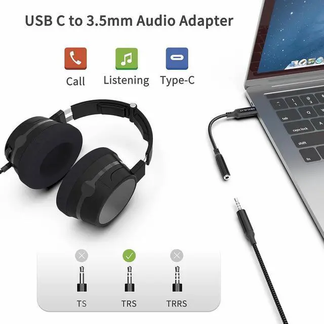 Alt view image 2 of 7 - USB C to 3.5mm Audio Adapter USB C Headphone Adapter USB Type C to Aux Female Headphones Jack Dongle Cable Compatible with Samsung Galaxy S23 S22 S21 S20 Ultra Note 10 20 A53 iPad Pro Air Black