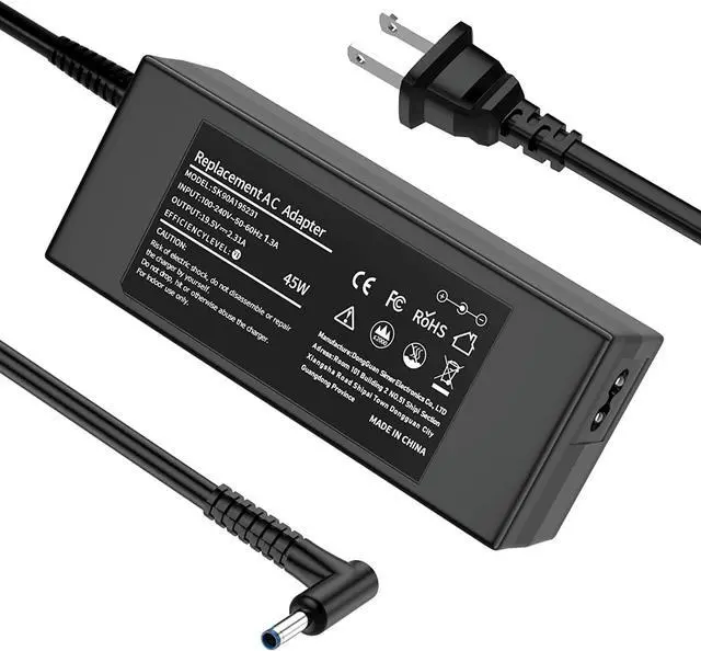Main image of Replacement for HP Laptop Computer Charger, 45W Smart Blue Tip AC Adapter for Pavilion Stream, 7.5ft Power Cord (19.5V 2.31A, 4.5mm Connector)