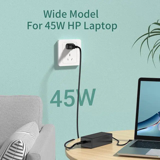 Alt view image 2 of 7 - Replacement for HP Laptop Computer Charger, 45W Smart Blue Tip AC Adapter for Pavilion Stream, 7.5ft Power Cord (19.5V 2.31A, 4.5mm Connector)
