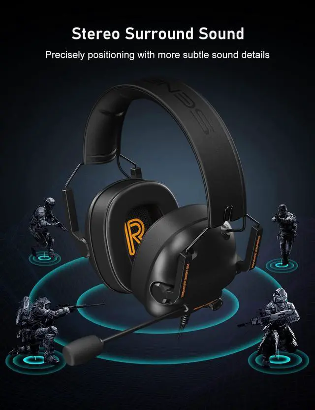 Alt view image 2 of 7 - SENZER SG500 Surround Sound Pro Gaming Headset with Noise Cancelling Microphone - Soft Memory Foam Padding - Portable Foldable Headphones for PC, PS4, PS5, Xbox One, Switch - Black