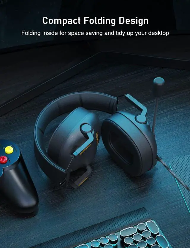 Alt view image 3 of 7 - SENZER SG500 Surround Sound Pro Gaming Headset with Noise Cancelling Microphone - Soft Memory Foam Padding - Portable Foldable Headphones for PC, PS4, PS5, Xbox One, Switch - Black