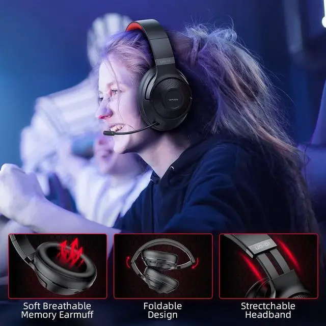 Alt view image 3 of 7 - 2.4Ghz Wireless Gaming Headset for PC PS5 PS4 MacBook with Microphone Over-Ear Bluetooth Gaming Headphones for Cell Phone Soft Earmuff - 40 Hours Playtime Only Wired Mode for Xbox Series Red