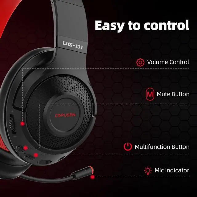 Alt view image 7 of 7 - 2.4Ghz Wireless Gaming Headset for PC PS5 PS4 MacBook with Microphone Over-Ear Bluetooth Gaming Headphones for Cell Phone Soft Earmuff - 40 Hours Playtime Only Wired Mode for Xbox Series Red