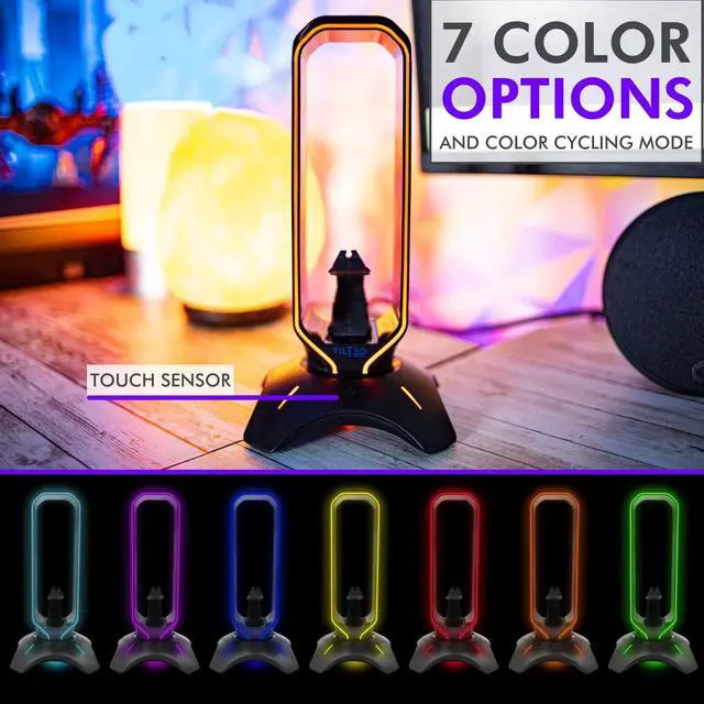 Alt view image 4 of 7 - Tilted Nation RGB Headset Stand and Gaming Headphone Stand for Desk Display with Mouse Bungee Cord Holder with USB 3.0 Hub for Xbox, PS4, PC - Perfect Gaming Accessories Gift