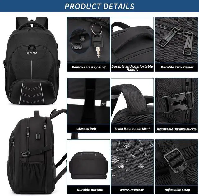 Alt view image 4 of 6 - Extra Large Backpack for Men 55L,18.4Inch Travel Laptop Backpack with USB Charging Port Business Flight Approved Carry On Backpack,TSA Big Capacity Heavy Duty Computer Bag College Bookbag,Black