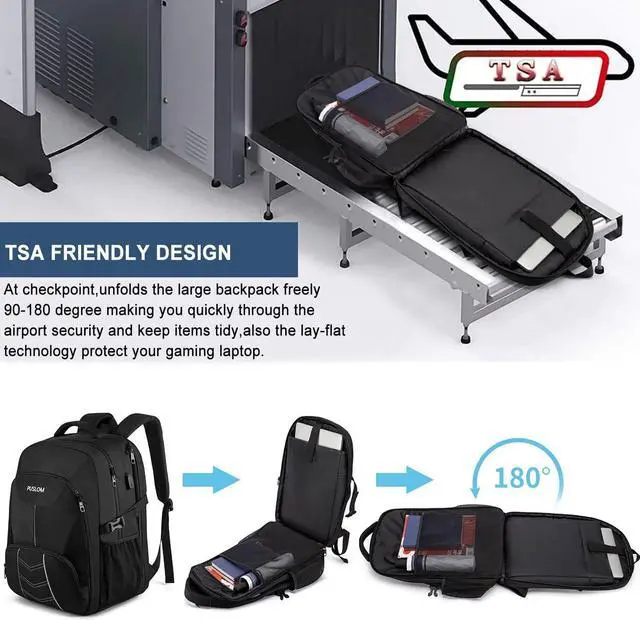 Alt view image 5 of 6 - Extra Large Backpack for Men 55L,18.4Inch Travel Laptop Backpack with USB Charging Port Business Flight Approved Carry On Backpack,TSA Big Capacity Heavy Duty Computer Bag College Bookbag,Black