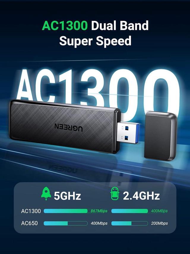 Alt view image 2 of 7 - UGREEN AC1300 USB WiFi Adapter 5G 2.4G Dual Band USB 3.0 WiFi Dongle for Desktop PC Mini Wireless Computer Network Adapter Compatible with Windows 11/10/8.1/8/7, MacOS 10.11 Above