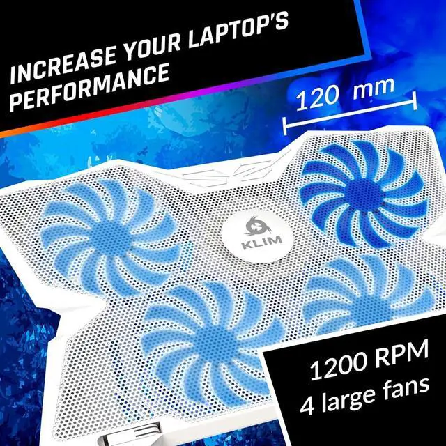 Alt view image 3 of 7 - KLIM Wind Laptop Cooling Pad - More Than 500 000 Units Sold - New 2024 - The Most Powerful Rapid Action Cooling Fan - Laptop Stand with 4 Cooling Fans at 1200 RPM - USB Fan - PS5 PS4 - Full White