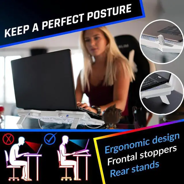 Alt view image 5 of 7 - KLIM Wind Laptop Cooling Pad - More Than 500 000 Units Sold - New 2024 - The Most Powerful Rapid Action Cooling Fan - Laptop Stand with 4 Cooling Fans at 1200 RPM - USB Fan - PS5 PS4 - Full White