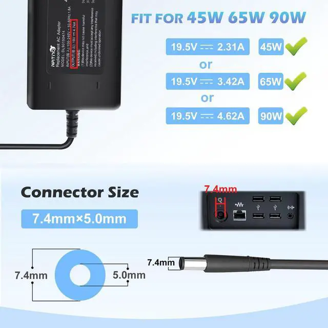 Alt view image 3 of 7 - 90W 19V 4.74A AC Adapter Charger Power Supply for HP Pavilion All-in-One Desktop PC 20-B010 20-B013W 20-B014 21-h010 21-2024 22-3010 22-3020 22-3030 22-3110 23-g010 24-G014 24-F0047C