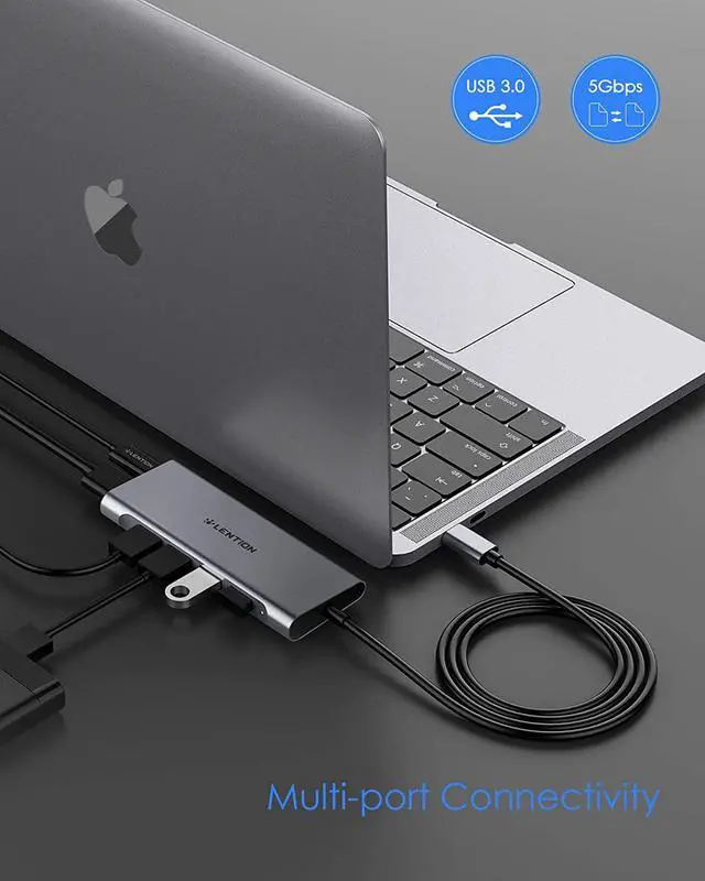 Alt view image 3 of 6 - 3.3FT Long Cable USB C Multiport Hub with 4K HDMI 4 USB 3.0 Type C Charging Compatible 2022-2016 MacBook Pro New Mac Air/iMac/Mac Mini More Stable Driver Adapter (C35-1M Space Gray)