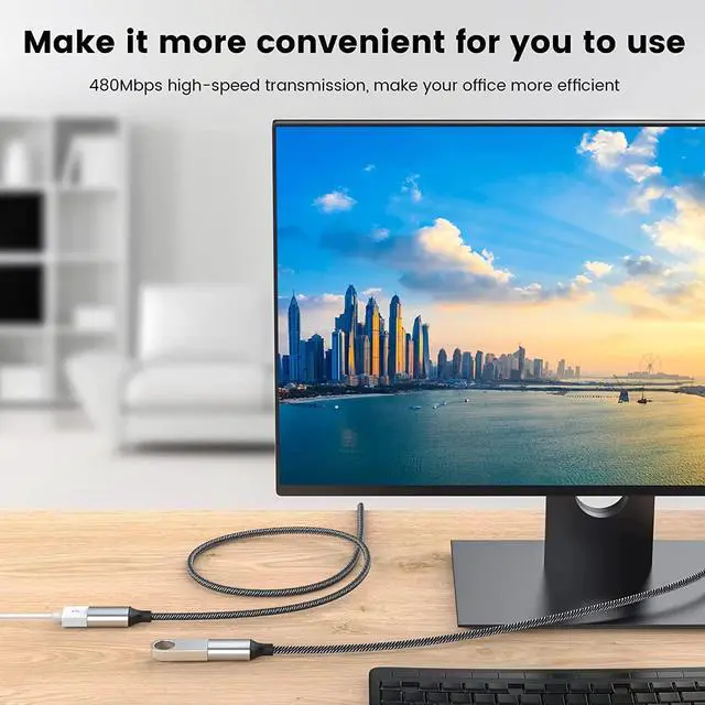 Alt view image 2 of 5 - USB Extension Cable,USB A Male to 2 Female Extension Cord Durable USB Splitter Cable Nylon Braided Fast Data Transfer Compatible with Printer, USB Keyboard, Flash Drive, Hard Drive, Playstation