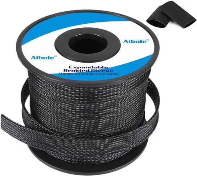 Main image of Expandable Braided Sleeving 300Ft-1/2 inch Wire Loom, Aibole Braided Cable Sleeve Wire Wrap,Black