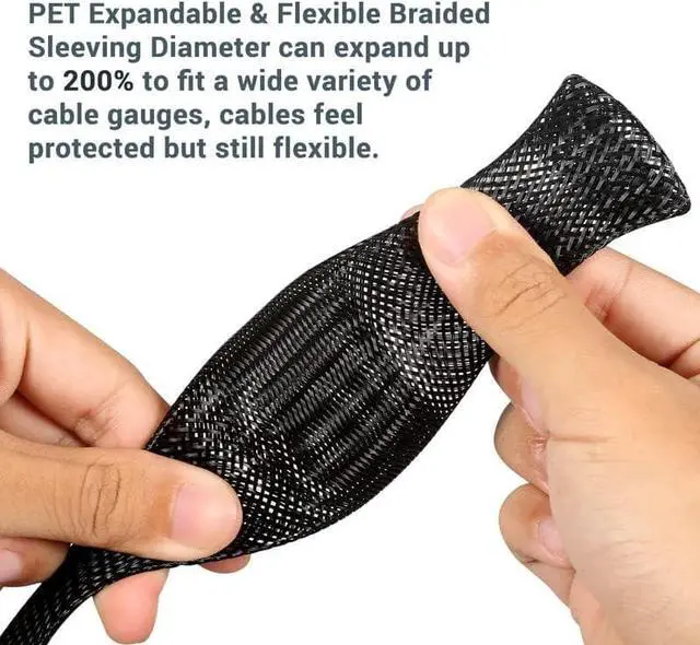 Alt view image 2 of 7 - Expandable Braided Sleeving 300Ft-1/2 inch Wire Loom, Aibole Braided Cable Sleeve Wire Wrap,Black
